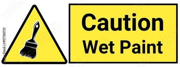 Fototapeta Caution Wet Paint reflective Sign or Sticker is apt to put up at workplace. It basically implies to keep off from the contact of wet paint.