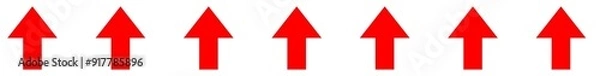 Fototapeta Red ups direction arrows sign horizontal stripe background. Horizontal long tape with red sign flow direction 
