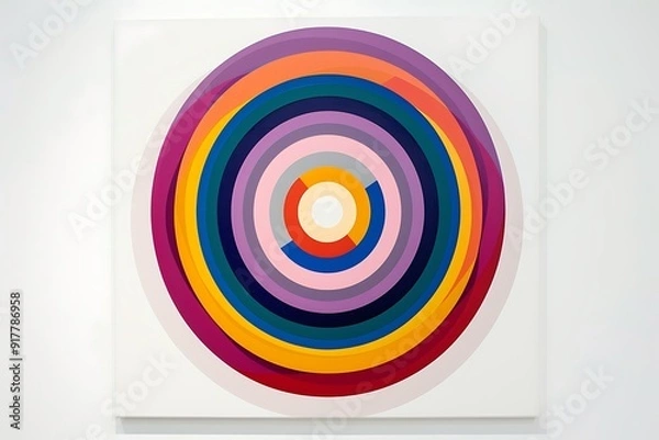 Obraz Concentric circles, each ring a different vibrant color, on a minimalist white canvas. Geometric harmony, crisp lines, abstract beauty