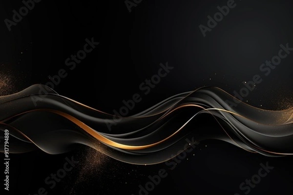 Fototapeta Elegant abstract background with black waves and gold accents.