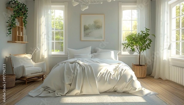 Fototapeta Emphasize the peaceful and reflective nature of pregnancy through a serene bedroom setting
