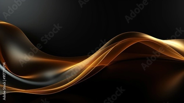 Fototapeta Abstract black background with gold waves.