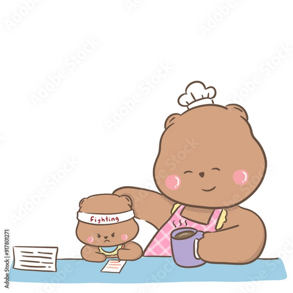 Obraz a little bear with momy