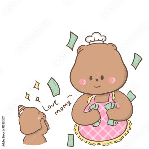 Obraz a little bear with momy