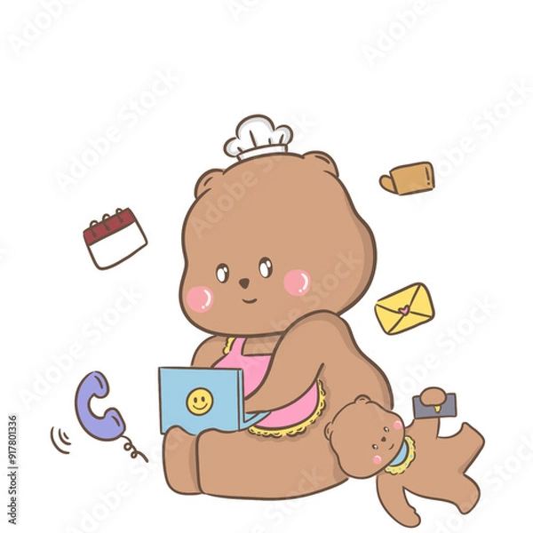 Obraz a little bear with momy