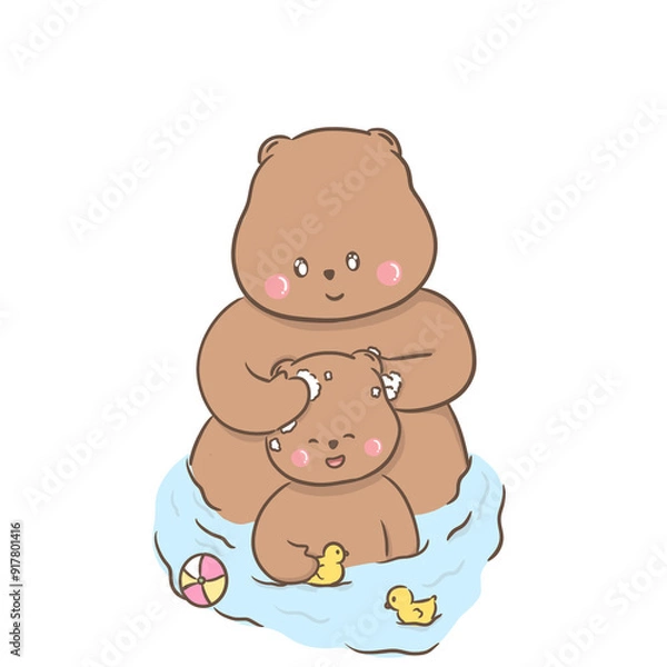 Obraz a little bear with momy