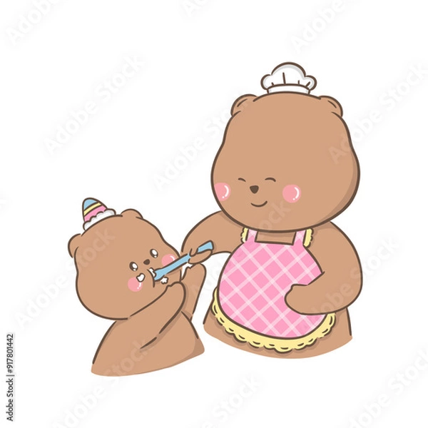 Obraz a little bear with momy