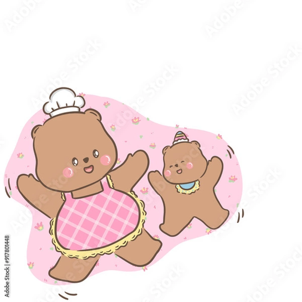 Obraz a little bear with momy