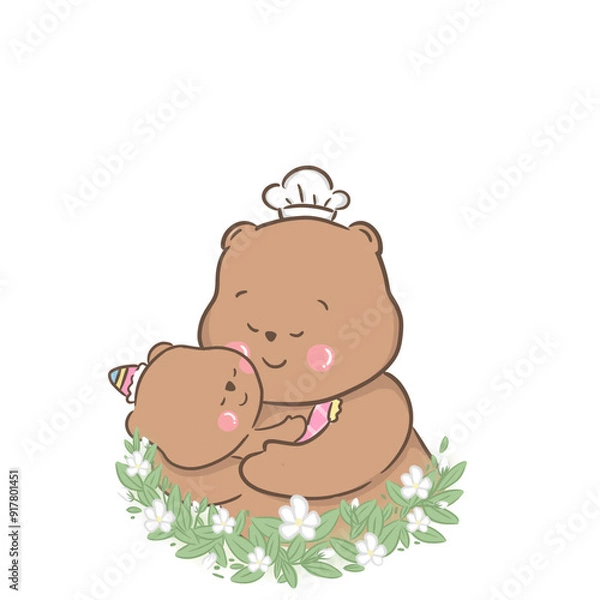 Obraz a little bear with momy