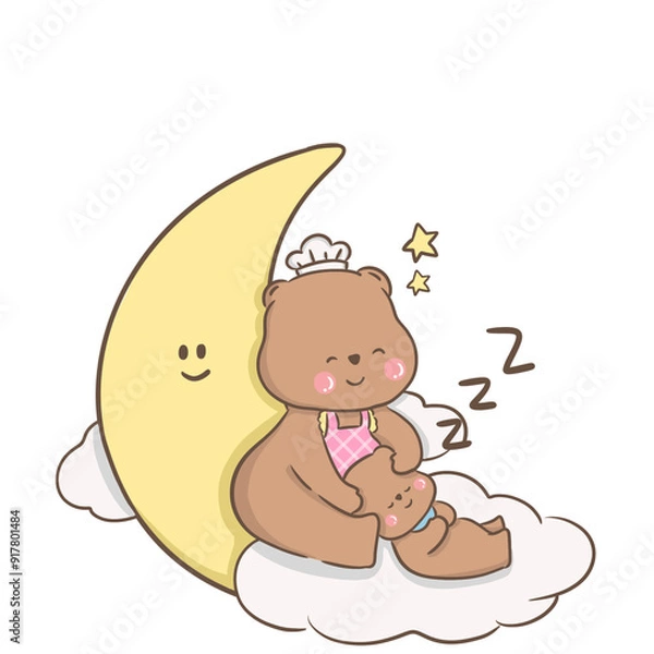 Obraz a little bear with momy