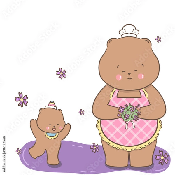 Obraz a little bear with momy