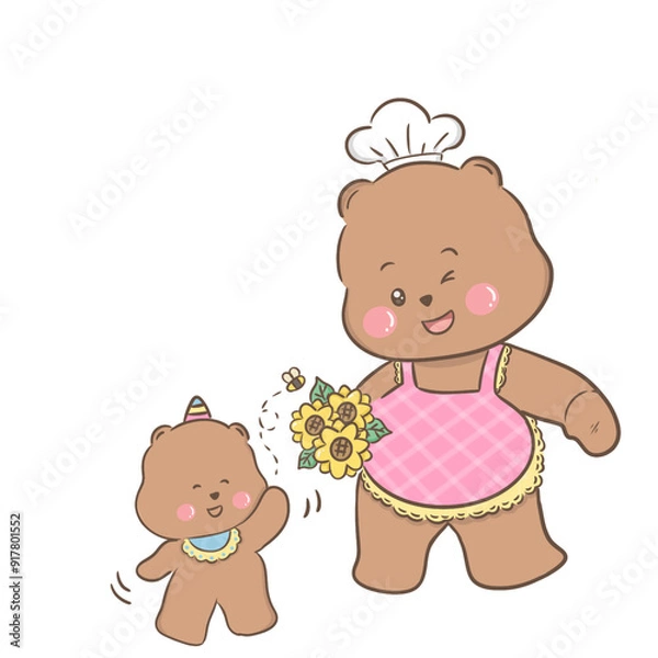 Obraz a little bear with momy