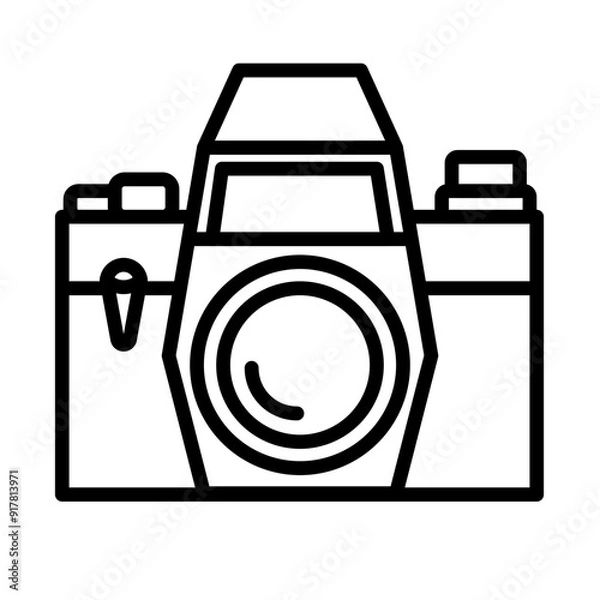 Obraz Modern DSLR with External Flash - Minimal Camera Icon with Editable Stroke