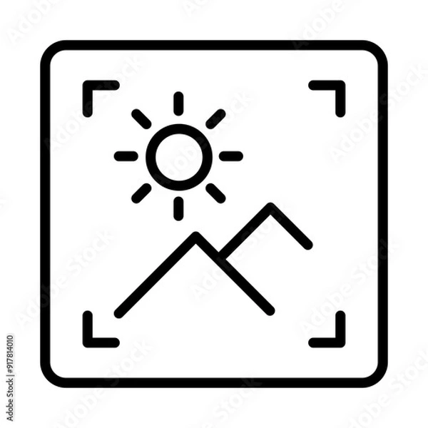 Obraz Photo Capture Icon – Minimalist Image with Sun and Mountains