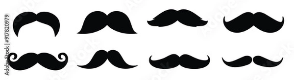 Fototapeta Set of moustache icons. Decorative elements for booth. Men and fathers symbol. Vector black isolated silhouettes