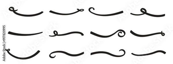 Fototapeta Swoop swish vector line icon swoosh and swash black underline set hand drawn swirl and curly