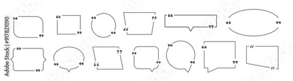 Fototapeta Quote boxes. Quotation sentence box design, idea paragraph marks comment sentencing mention description bubbles with commas set.