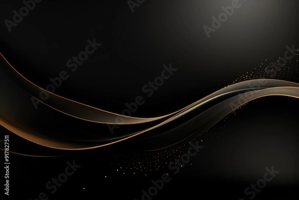 Fototapeta Abstract black background with golden waves and sparkles.