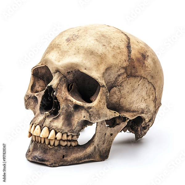 Fototapeta Skull, white background, traces of biological civilization