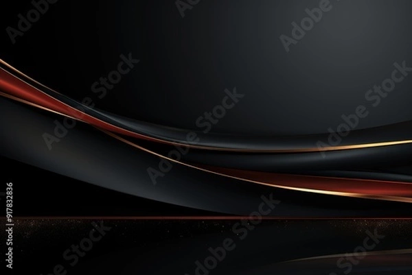Fototapeta Abstract black background with red and gold lines.