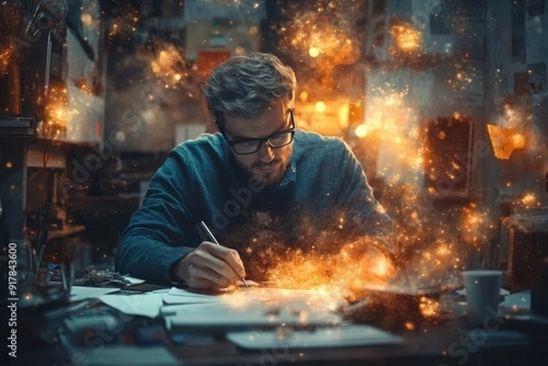 Fototapeta Illuminating Business Success: Marketer's Abstract Online Advertising Strategy Creation in Surreal Setting