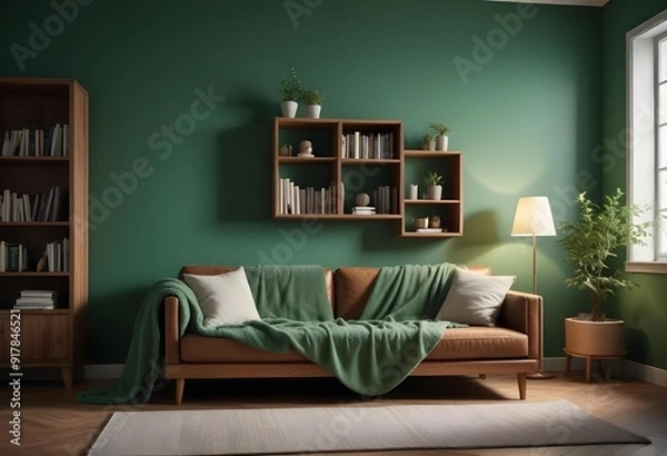Obraz A living room with a couch coffee table and a television