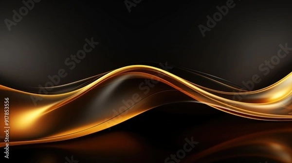 Fototapeta Abstract glowing gold wave on black background.