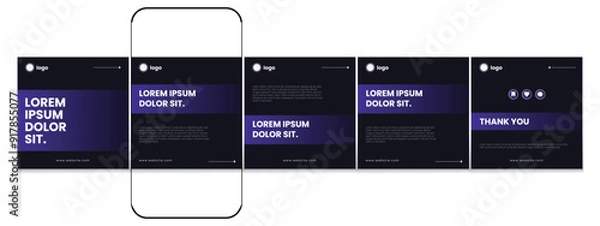 Fototapeta Carousel post template set, Modern Instagram carousel post design, Editable business social media carousel post.