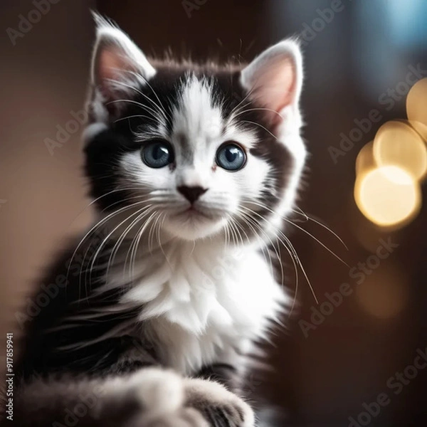Fototapeta Charming Close-Up of an Adorable Kitten with Soft Fur and Bright Eyes