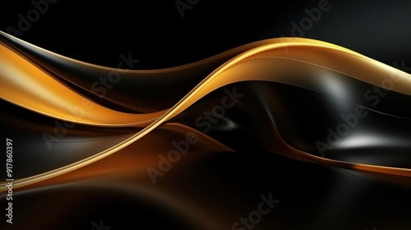 Fototapeta Abstract gold and black flowing waves background.