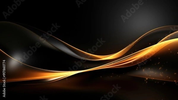 Fototapeta Abstract gold and black flowing waves background with light.
