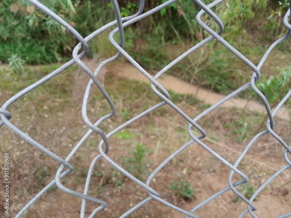 Fototapeta Close-Up of Silver Security Wire Netting