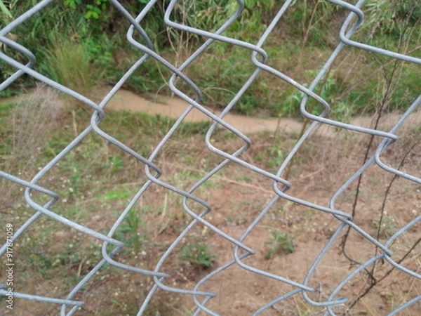 Obraz Close-Up of Silver Security Wire Netting
