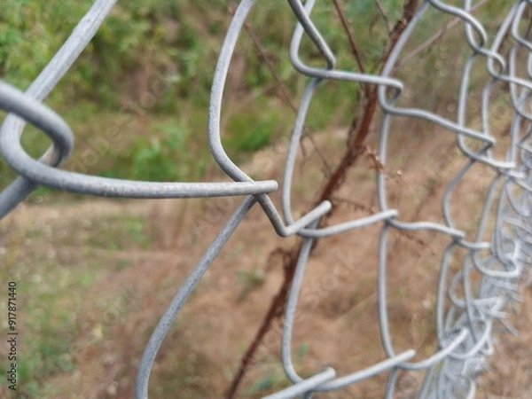 Obraz Close-Up of Silver Security Wire Netting