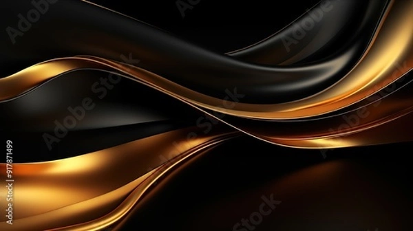 Fototapeta Abstract black and gold wavy background with 3D render.