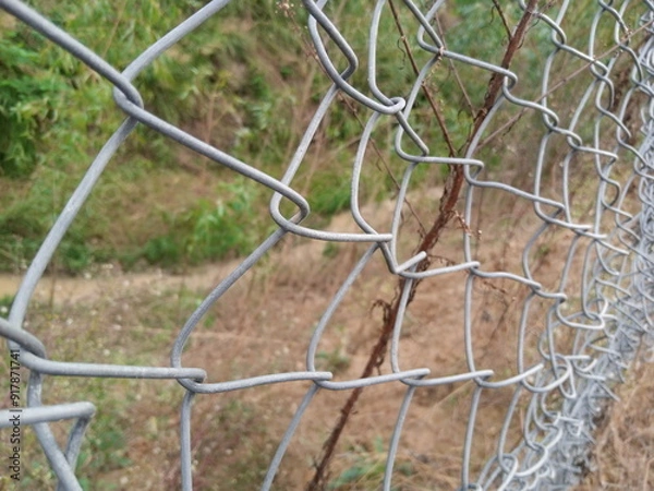 Obraz Close-Up of Silver Security Wire Netting