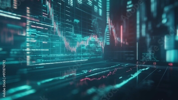 Fototapeta A cutting-edge stock chart on a virtual screen