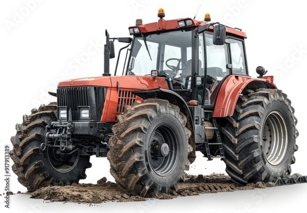 Obraz Powerful Red Tractor on a White Background