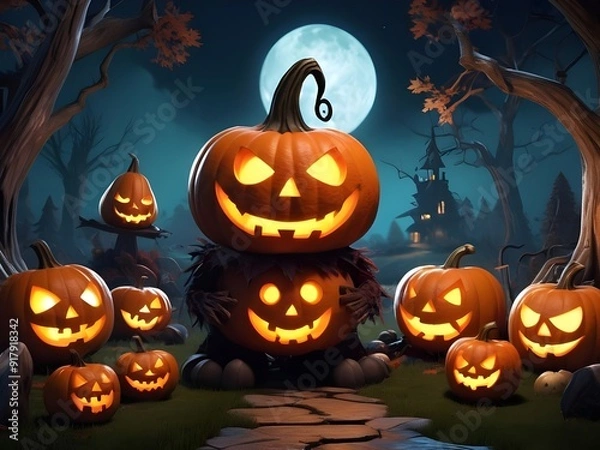 Fototapeta playful halloween wonderland with adorable tiny monsters