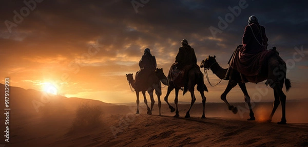 Obraz Three Kings on Desert at Sunset