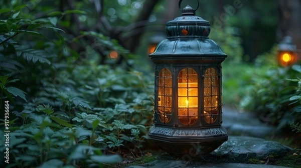 Obraz a lantern with a lit candle. 
