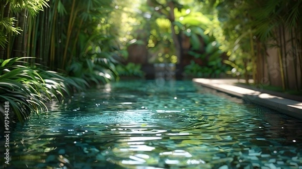 Obraz Serene Tropical Pool Surrounded by Lush Bamboo and Exotic Foliage