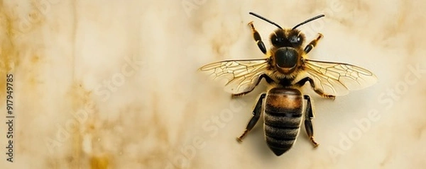 Fototapeta An elegant bee banner with a minimalist design, showcasing the bee silhouette and neutral color palette