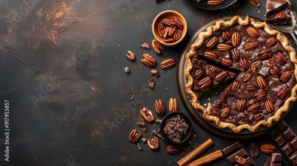 Fototapeta National Chocolate Pecan Pie Day concept with copy space 
