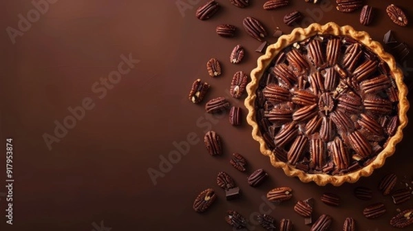 Fototapeta National Chocolate Pecan Pie Day concept with copy space 
