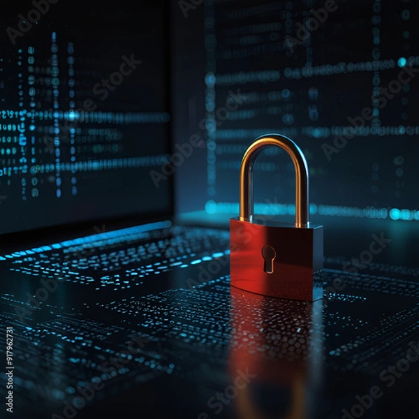 Fototapeta Cybersecurity concept with virtual screen for secure internet access and data protection