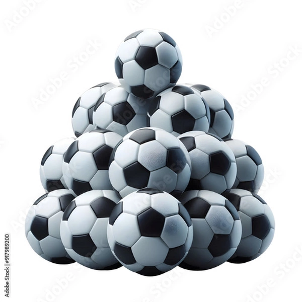 Fototapeta Stack of soccer balls on transparent background.
