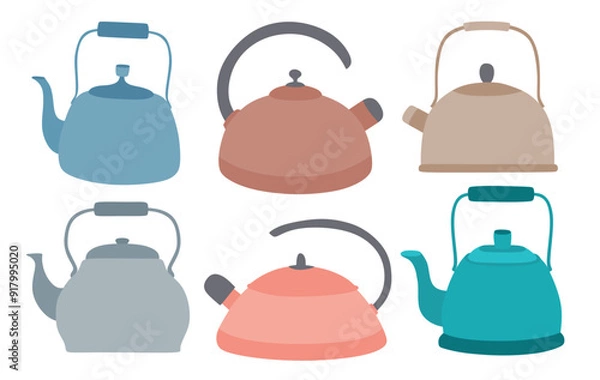 Obraz Water kettle vector set cute cartoon style.