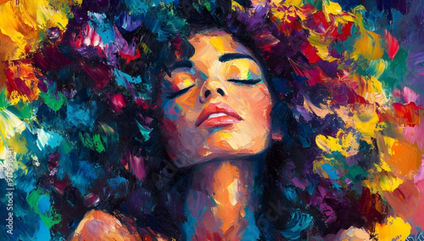 Obraz Abstract Portrait of a Woman with Closed Eyes in Vibrant Colors
