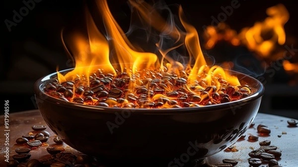 Fototapeta A close-up of a freshly brewed cup of coffee, with a plume of steam rising from the surface